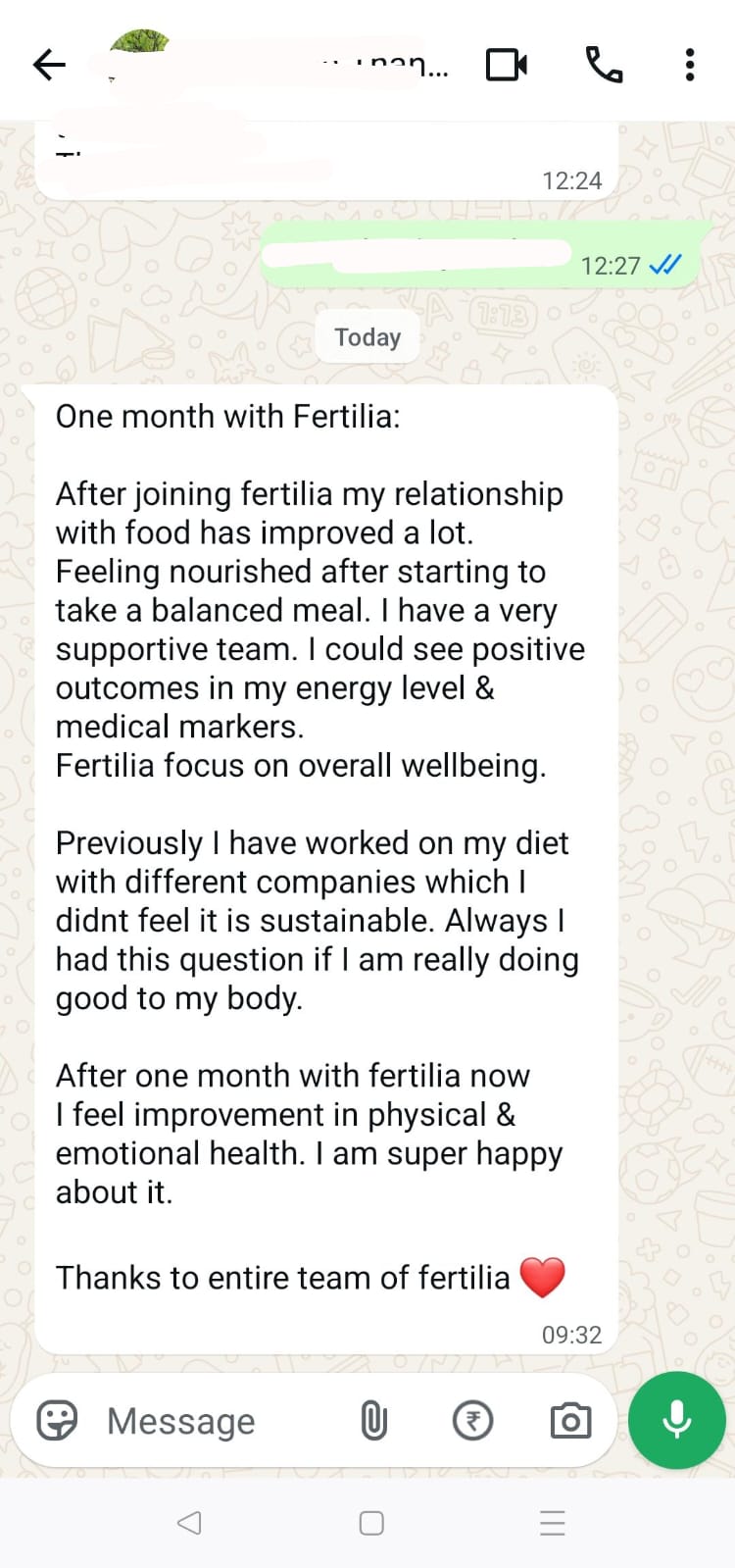 A patient shares how joining Fertilia changed her relationship with food and improved her energy levels and medical markers