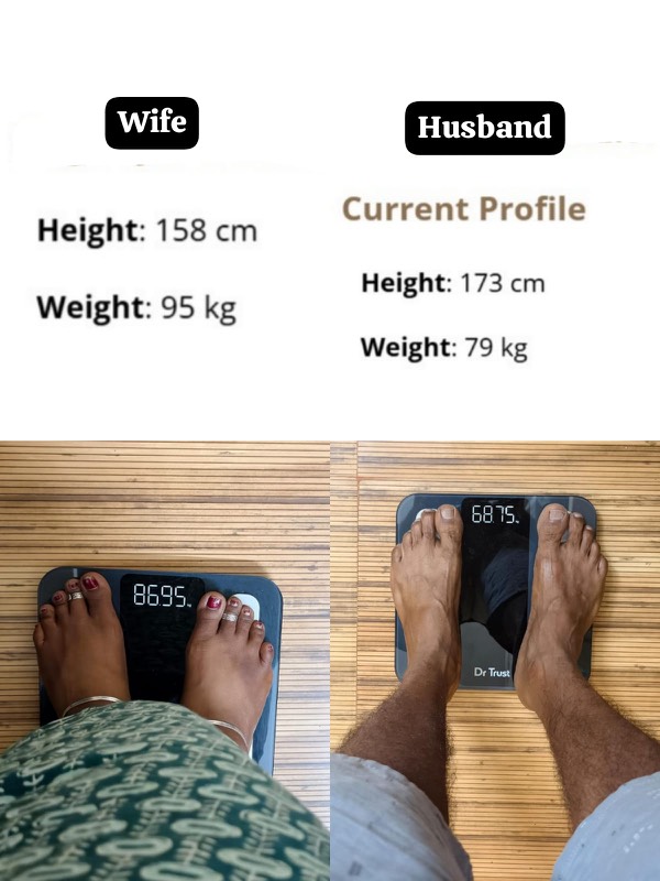 Weight results after 3 months. Deepa lost ~8 kg, Arjun lost ~10 kg