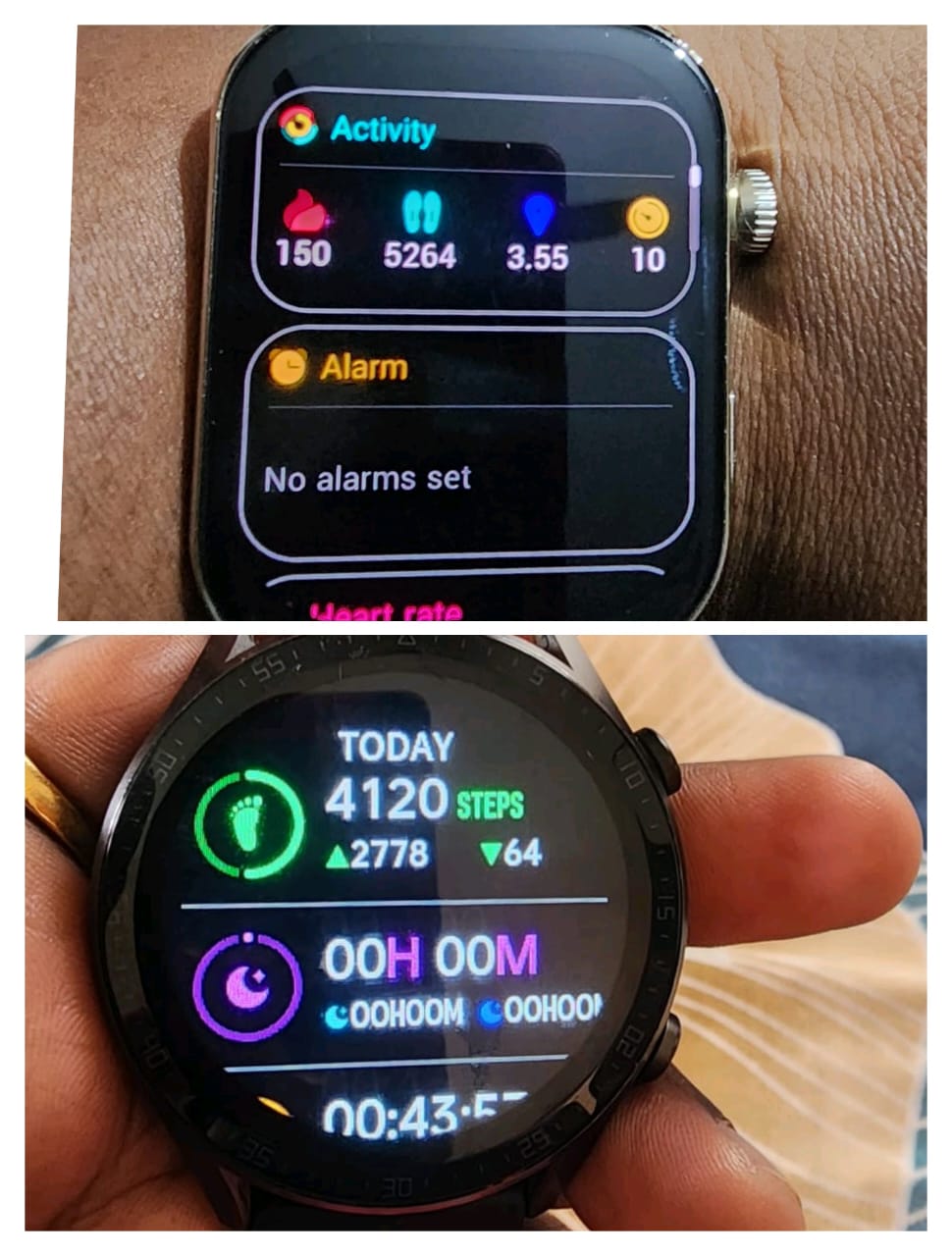 Their early step counts: 5,264 on one tracker, 4,120 on another, with minimal sleep data