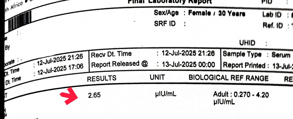 Gowri's follow-up TSH: 2.65 µIU/mL, now in the preconception-preferred range