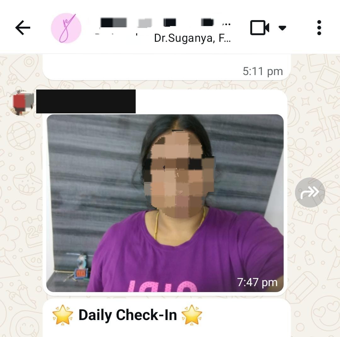 Dr. Anitha's daily check-in selfie shared with her Fertilia support group