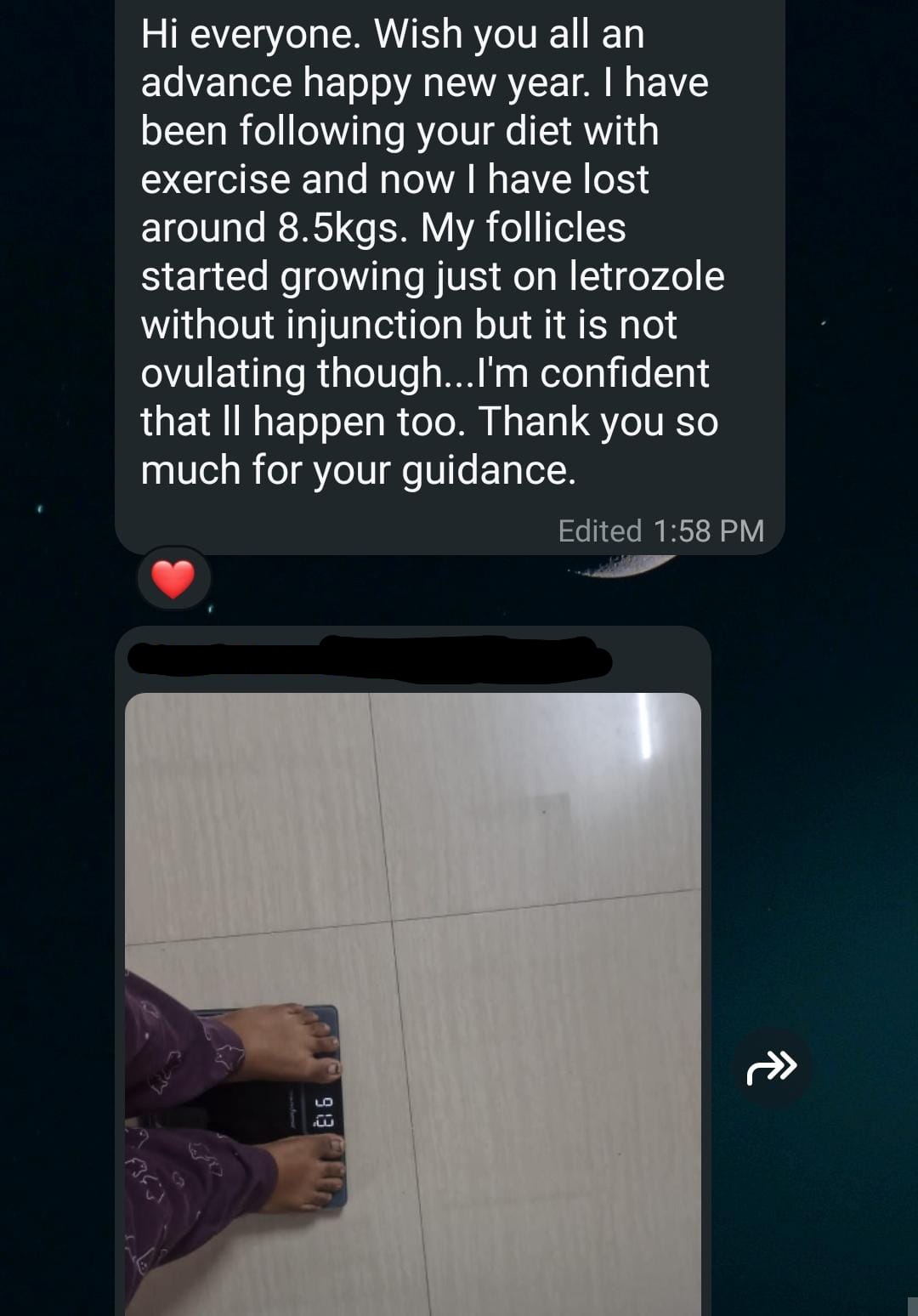 After 4 months: Nisha lost 8.5 kg total, follicles started growing on Letrozole alone, no injections needed