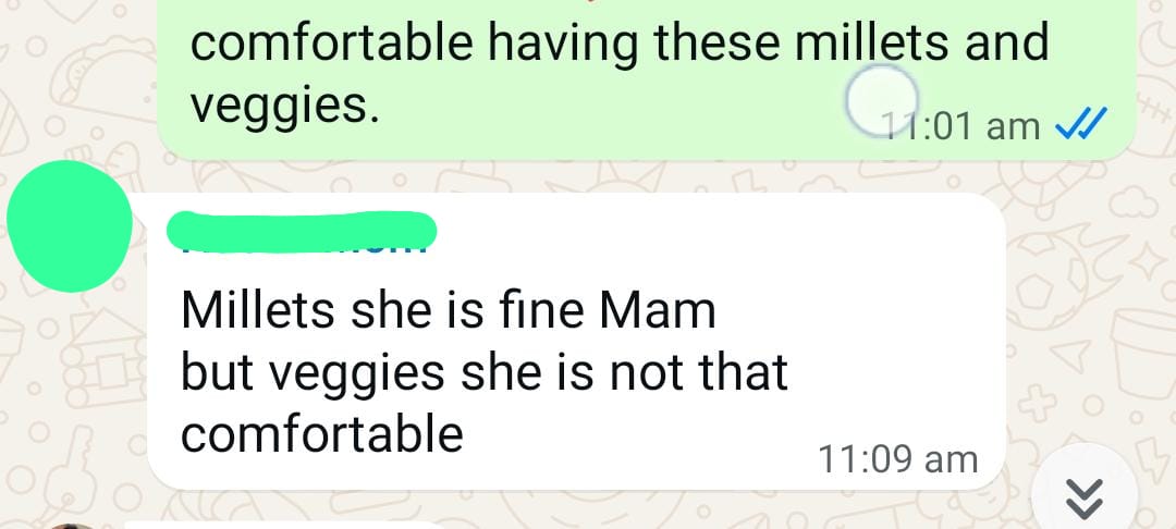 Gradually introducing vegetables, working with what she was comfortable with, not against her preferences