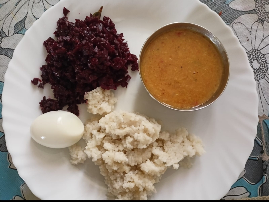 Another meal from Madhu's plan: balanced portions with protein, fibre, and fresh vegetables