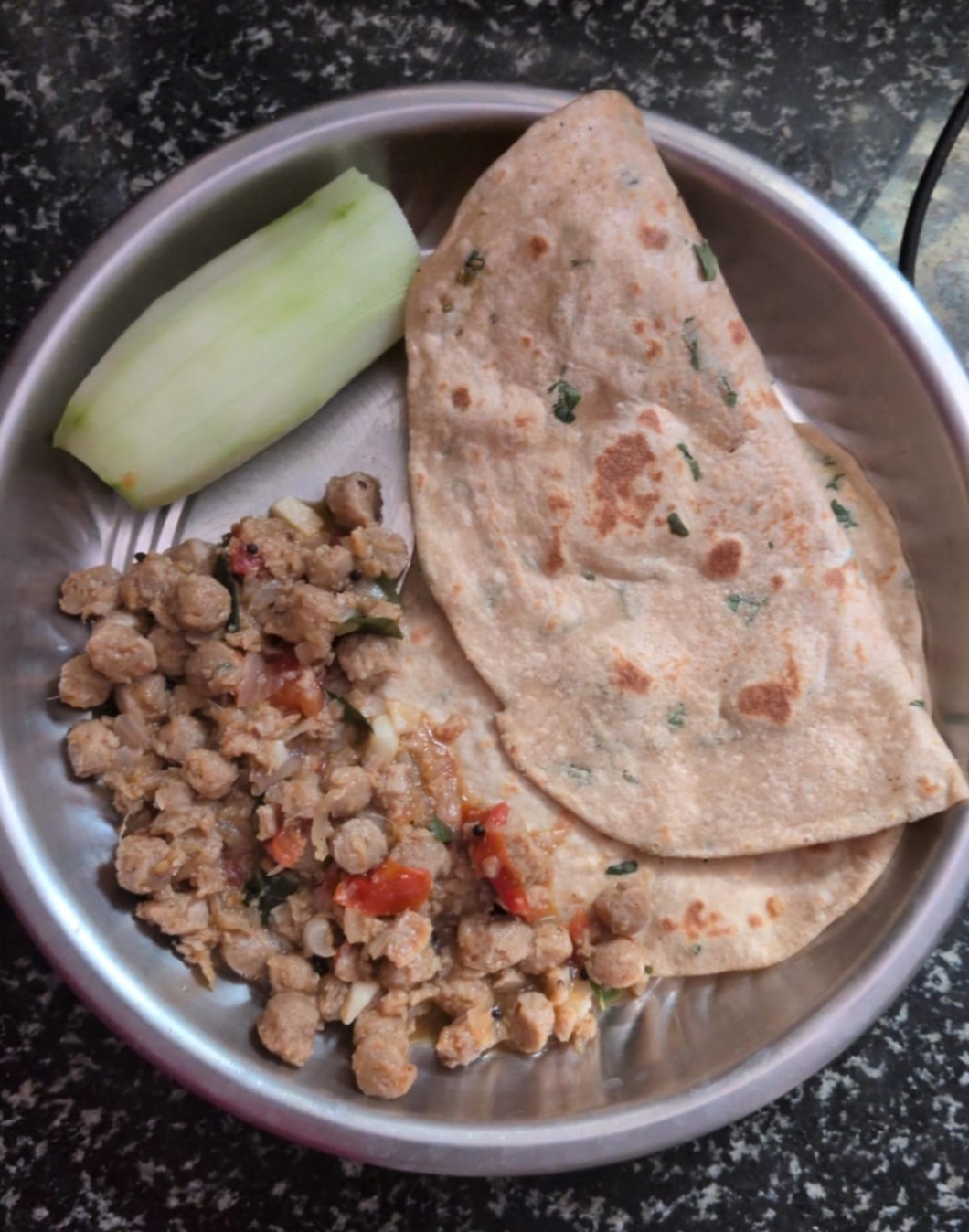 Roti with chana masala and fresh cucumber, a balanced anti-inflammatory dinner