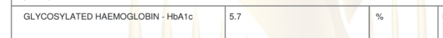 Lab report showing HbA1c at 5.7 percent, in the pre-diabetic range