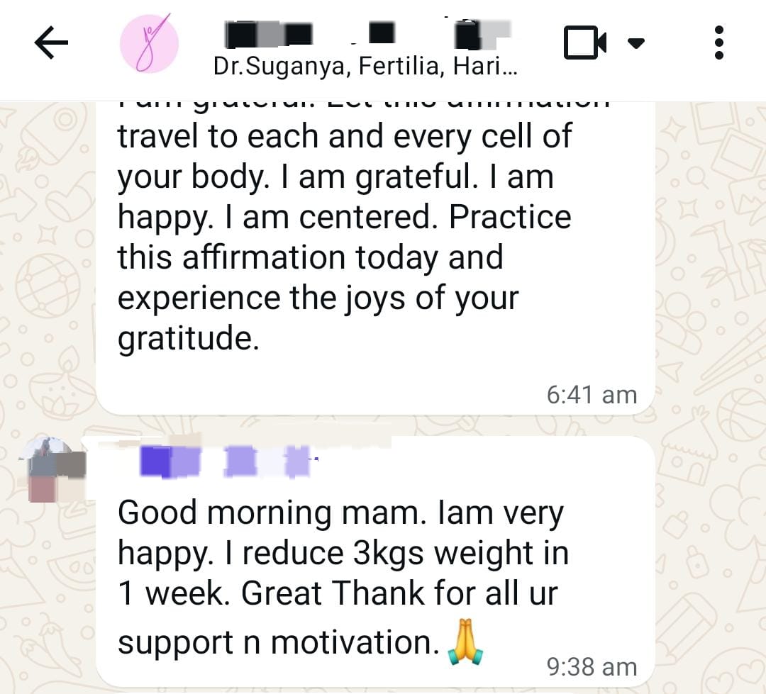 My message after the first week: "I reduce 3kgs weight in 1 week"