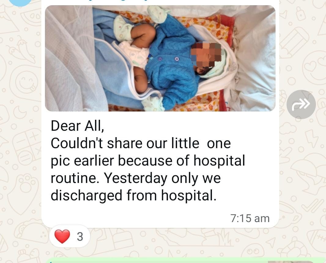 Couldn't share our little one's pic earlier because of hospital routine. Discharged, home, and so much gratitude.