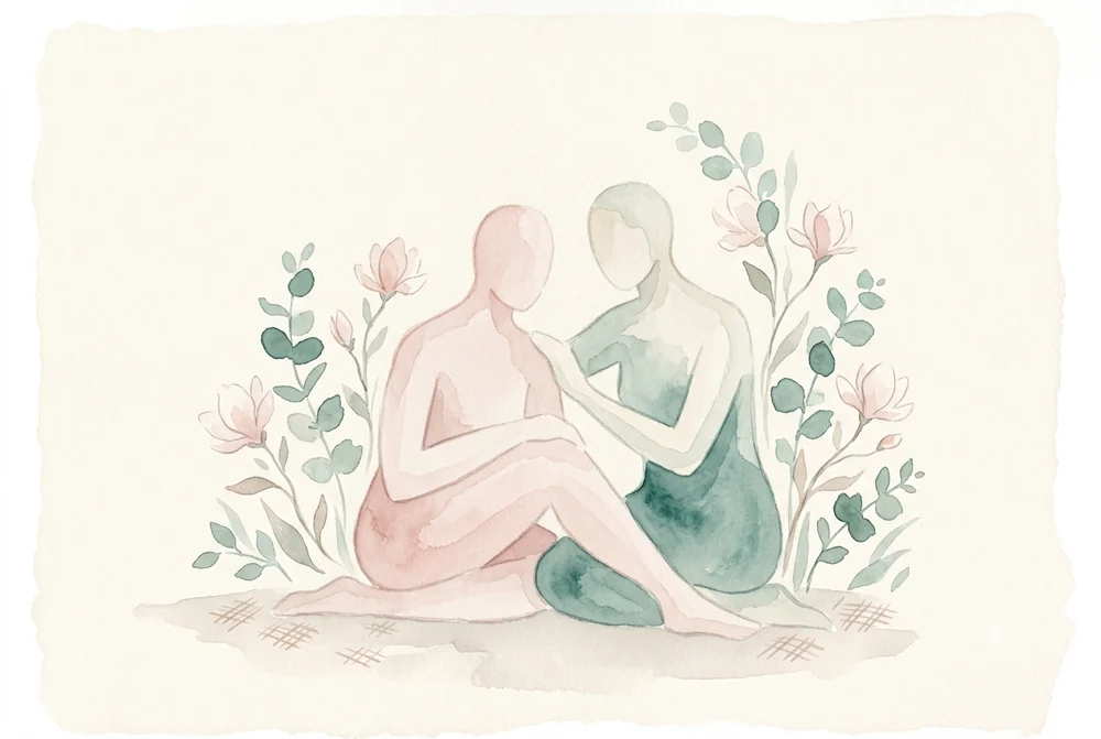An abstract illustration of two people, together