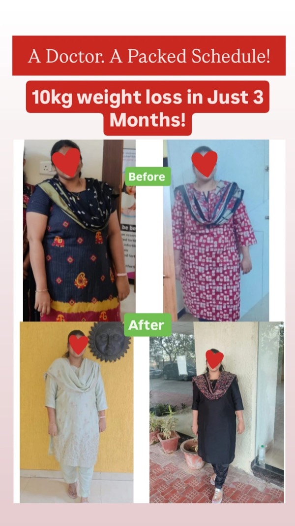Before and after photos showing 10kg weight loss in 3 months with Fertilia program