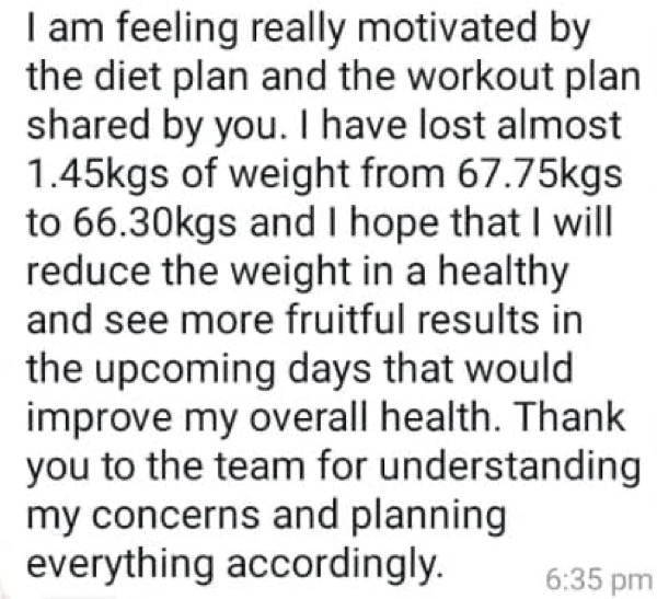 Patient sharing early weight loss progress and motivation from Fertilia team