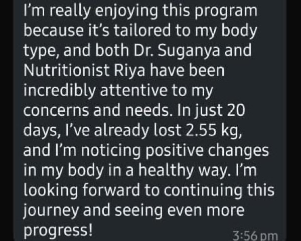 Patient praising personalized program and quick healthy weight loss results