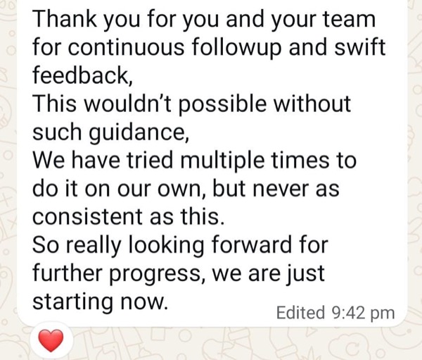 Patient praising Fertilia's consistent follow-up and accountability system