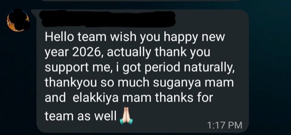 New Year 2026 message celebrating natural period return without medication