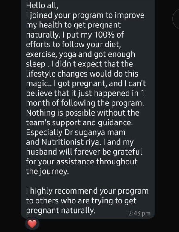 Patient sharing natural pregnancy achieved in just 1 month through lifestyle changes