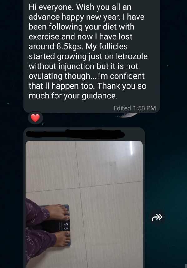 Patient sharing weight loss and improved follicle growth on Fertilia program