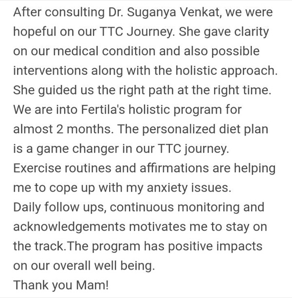 Patient sharing how Fertilia's holistic approach helped with TTC journey and anxiety