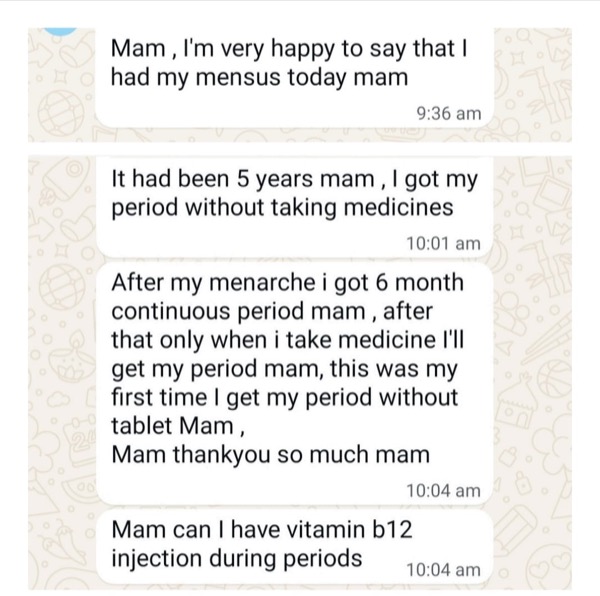 Emotional message about getting natural periods for first time in 5 years without medication