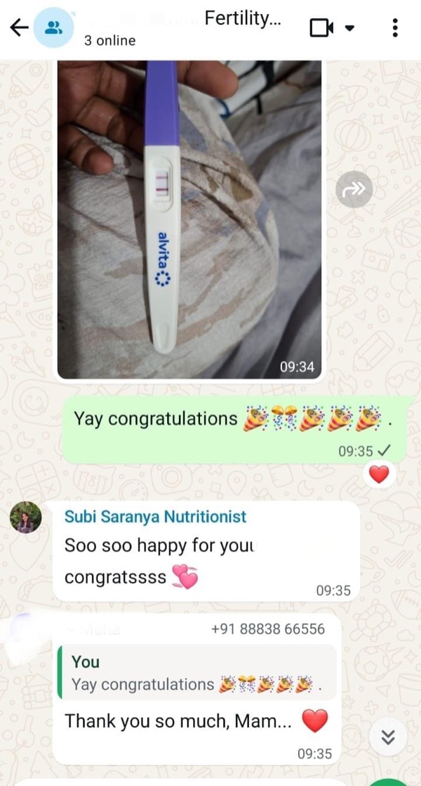 Positive pregnancy test celebrated in Fertilia group chat