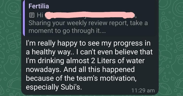 Patient celebrating healthy habit changes through Fertilia team motivation