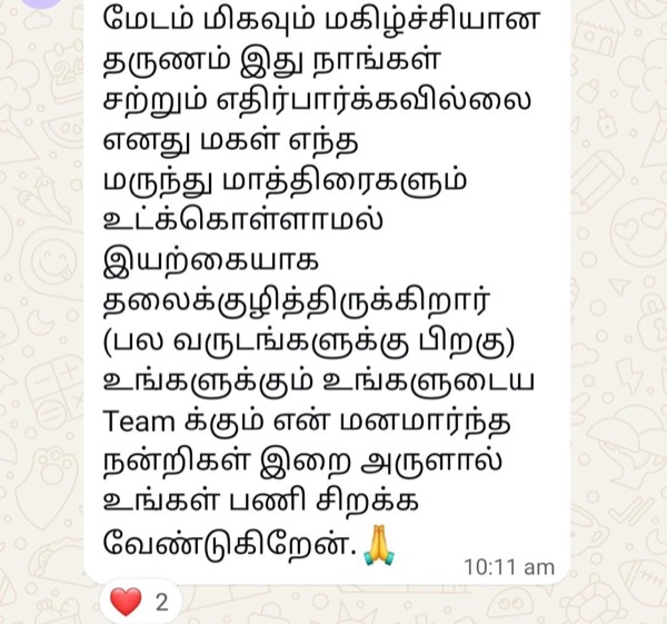 Tamil parent celebrating daughter's natural period return without medication