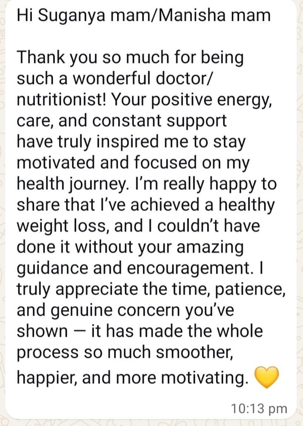 Patient thanking Dr. Suganya and Manisha for supportive weight loss journey