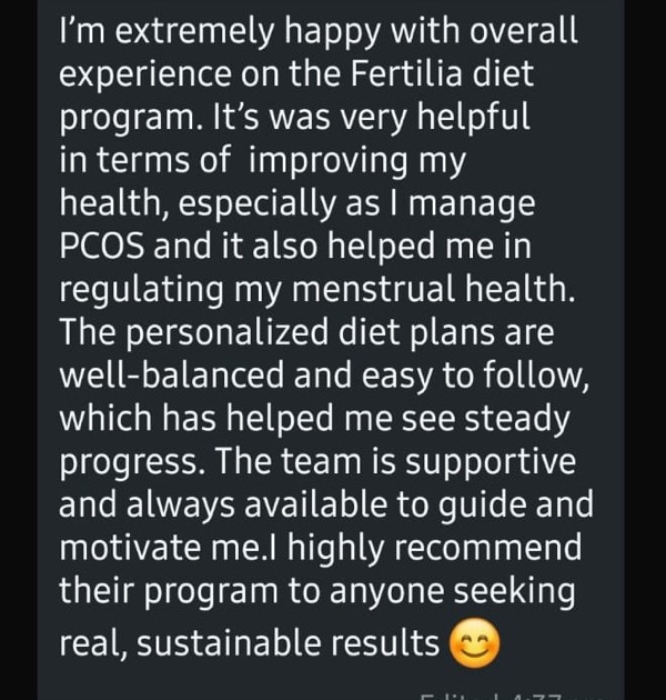 PCOS patient recommending Fertilia for sustainable menstrual health results