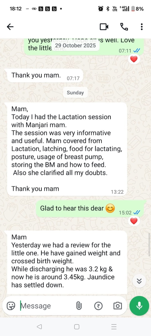 First-time mother praising comprehensive lactation support session