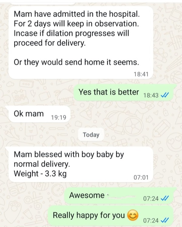 Joyful delivery announcement of healthy baby boy at 3.3 kg
