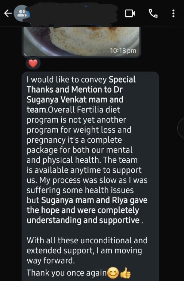 PCOS patient praising personalized exercise routines and Dr. Suganya's availability