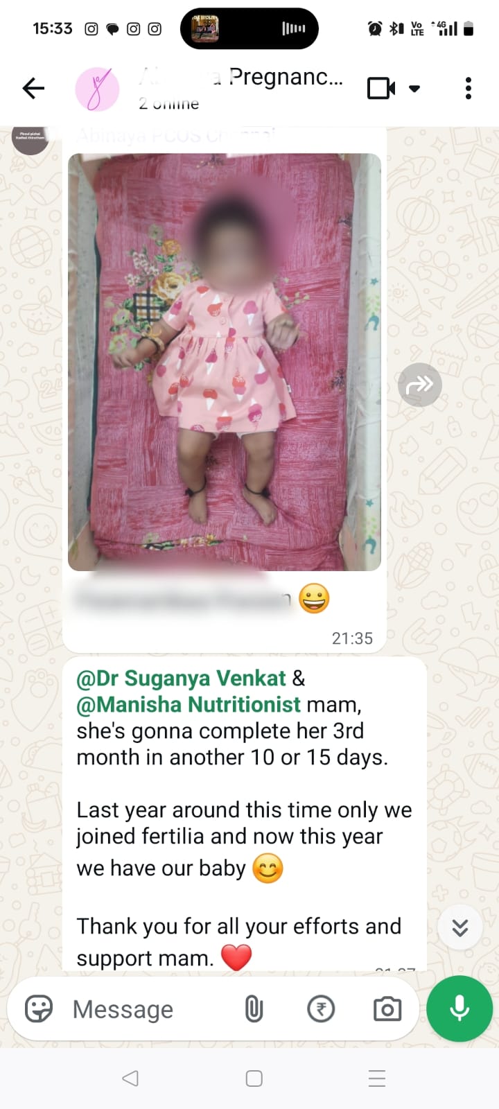 Testimonial F-07 - Abinaya shares baby photo after conceiving through Fertilia program