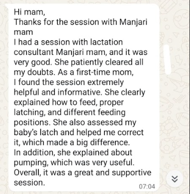First-time mother praises lactation consultation with Dr Manjari