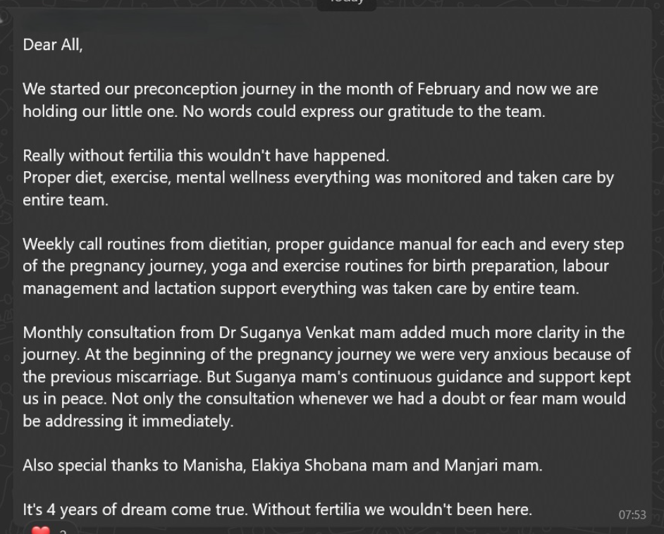 Couple thanks Fertilia for complete preconception to postpartum support