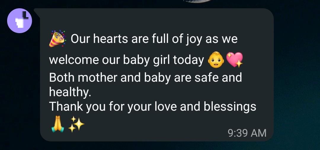 Testimonial PG-04 - Ramya announces the arrival of her baby girl, both mother and baby healthy